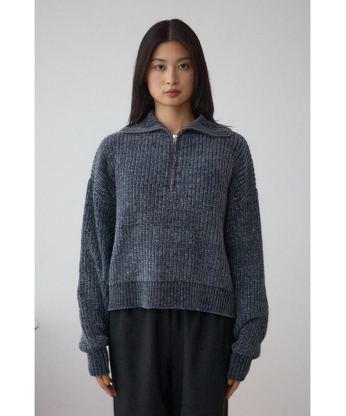 ラメベロアハーフZIPニットトップス（ニット/セーター）｜AZUL BY