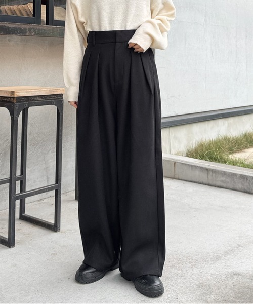 LE MORE(リモア)の「フェイクウールタックパンツ(その他パンツ・レディース・チャコール/ブラウン/ブラック・FREE)」の4枚目の写真