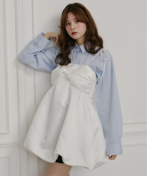 Olu.（オルドット）の「サテンバルーンミニワンピース（ワンピース・レディース・ブラウン/ホワイト・FREE）」の2枚目の写真