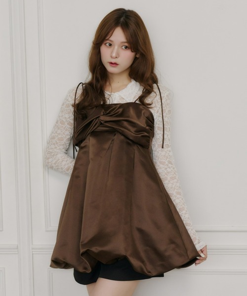 Olu.（オルドット）の「サテンバルーンミニワンピース（ワンピース・レディース・ブラウン/ホワイト・FREE）」の3枚目の写真