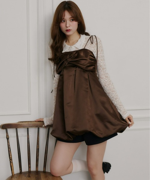 Olu.（オルドット）の「サテンバルーンミニワンピース（ワンピース・レディース・ブラウン/ホワイト・FREE）」の7枚目の写真