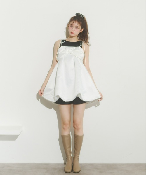 Olu.(オルドット)の「サテンバルーンミニワンピース(ワンピース・レディース・ブラウン/ホワイト・FREE)」の5枚目の写真