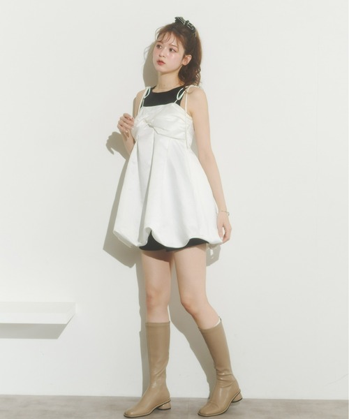 Olu.(オルドット)の「サテンバルーンミニワンピース(ワンピース・レディース・ブラウン/ホワイト・FREE)」の6枚目の写真