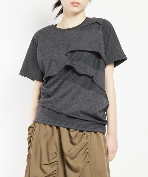 gomme（ゴム）の「ツイストパネルＴ（Tシャツ/カットソー・レディース・ホワイト/チャコールグレー/ブラック・MEDIUM）」の2枚目の写真