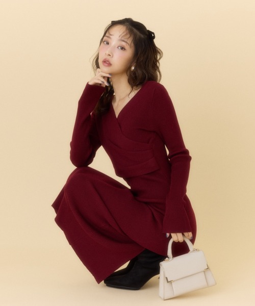 カシュクールウォッシャブルニットワンピース 秋服 冬服（ワンピース