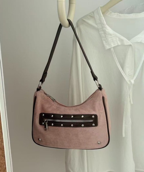 LAC-VERT(ラック・ヴェール)の「ヴィンテージ風スタッズバッグ(ハンドバッグ・レディース・ブラウン/キャメル/ピンク・FREE)」の4枚目の写真