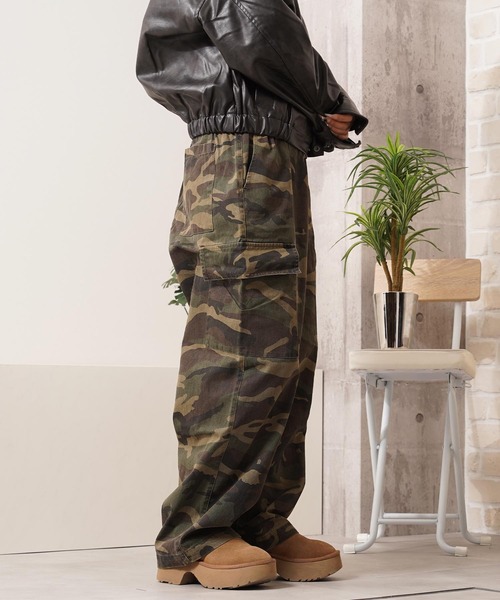 バイオウォッシュ 迷彩ワイドカーゴパンツ / Bio-Wash Camo Wide Cargo