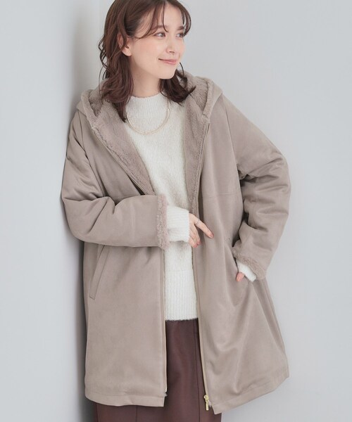 DRESKIP（ドレスキップ）の「【S-LL】マットな色味が大人な雰囲気 スエード調フードコート（その他アウター・レディース・アイボリー/ブラウン系/チャコールグレー・01/02/03/04）」の3枚目の写真