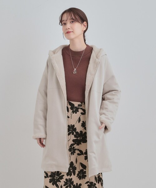 DRESKIP（ドレスキップ）の「【S-LL】マットな色味が大人な雰囲気 スエード調フードコート（その他アウター・レディース・アイボリー/ブラウン系/チャコールグレー・01/02/03/04）」の4枚目の写真