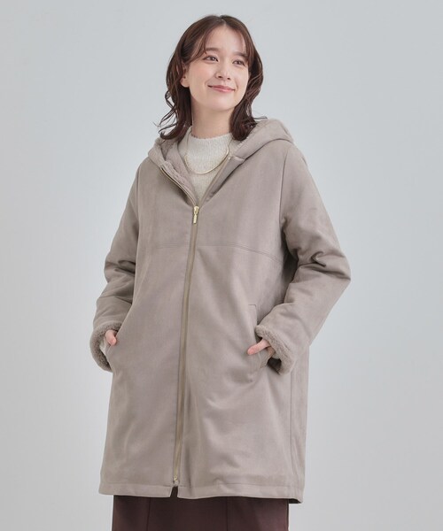 DRESKIP（ドレスキップ）の「【S-LL】マットな色味が大人な雰囲気 スエード調フードコート（その他アウター・レディース・アイボリー/ブラウン系/チャコールグレー・01/02/03/04）」の21枚目の写真