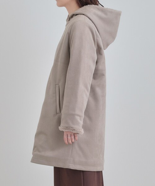 DRESKIP（ドレスキップ）の「【S-LL】マットな色味が大人な雰囲気 スエード調フードコート（その他アウター・レディース・アイボリー/ブラウン系/チャコールグレー・01/02/03/04）」の14枚目の写真