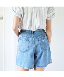 Side slit denim short pants - Light Blue