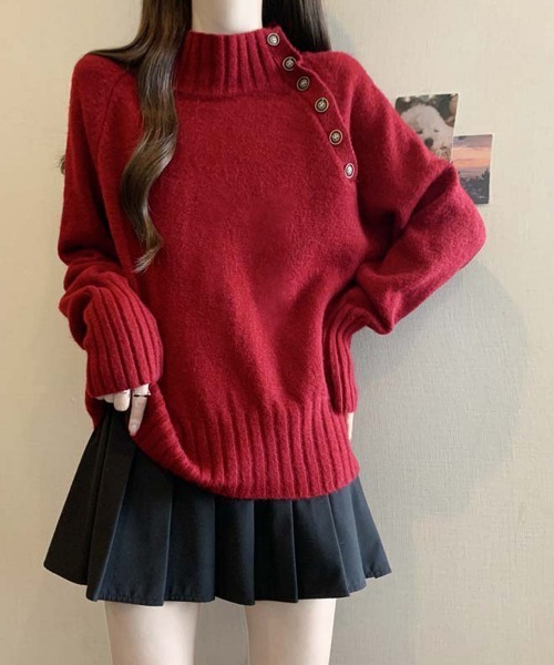 Miniministore(ミニミニストア)の「ニットトップス 体型カバー 長袖秋冬服(ニット/セーター・レディース・グレー/ブラック/ホワイト/レッド・FREE)」の4枚目の写真