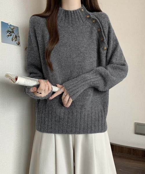 Miniministore(ミニミニストア)の「ニットトップス 体型カバー 長袖秋冬服(ニット/セーター・レディース・グレー/ブラック/ホワイト/レッド・FREE)」の3枚目の写真