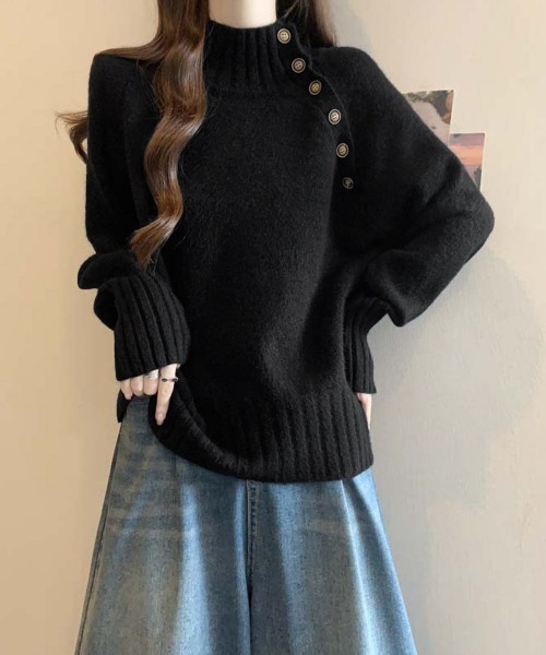 Miniministore(ミニミニストア)の「ニットトップス 体型カバー 長袖秋冬服(ニット/セーター・レディース・グレー/ブラック/ホワイト/レッド・FREE)」の2枚目の写真