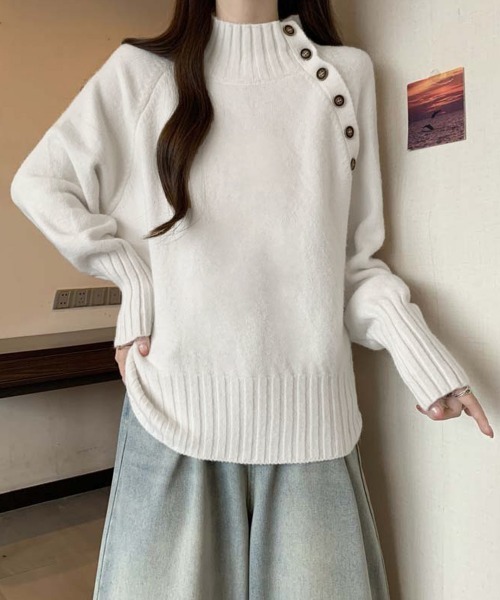 Miniministore(ミニミニストア)の「ニットトップス 体型カバー 長袖秋冬服(ニット/セーター・レディース・グレー/ブラック/ホワイト/レッド・FREE)」の5枚目の写真