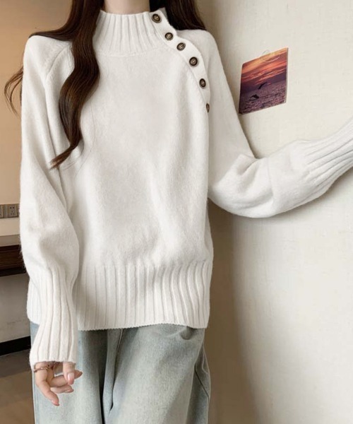 Miniministore(ミニミニストア)の「ニットトップス 体型カバー 長袖秋冬服(ニット/セーター・レディース・グレー/ブラック/ホワイト/レッド・FREE)」の6枚目の写真