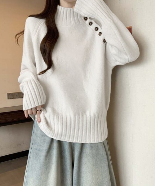 Miniministore(ミニミニストア)の「ニットトップス 体型カバー 長袖秋冬服(ニット/セーター・レディース・グレー/ブラック/ホワイト/レッド・FREE)」の7枚目の写真
