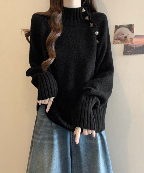 Miniministore(ミニミニストア)の「ニットトップス 体型カバー 長袖秋冬服(ニット/セーター・レディース・グレー/ブラック/ホワイト/レッド・FREE)」の8枚目の写真
