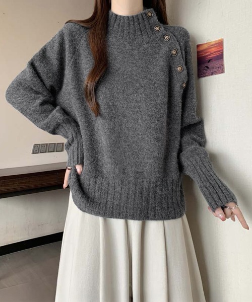 Miniministore(ミニミニストア)の「ニットトップス 体型カバー 長袖秋冬服(ニット/セーター・レディース・グレー/ブラック/ホワイト/レッド・FREE)」の9枚目の写真
