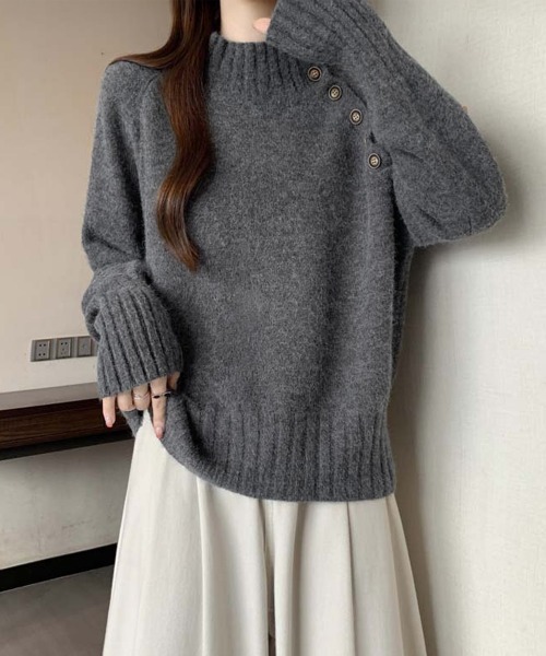 Miniministore(ミニミニストア)の「ニットトップス 体型カバー 長袖秋冬服(ニット/セーター・レディース・グレー/ブラック/ホワイト/レッド・FREE)」の10枚目の写真