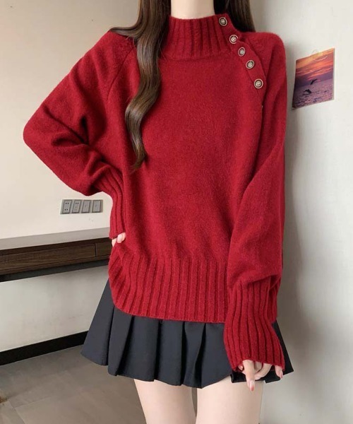 Miniministore(ミニミニストア)の「ニットトップス 体型カバー 長袖秋冬服(ニット/セーター・レディース・グレー/ブラック/ホワイト/レッド・FREE)」の19枚目の写真