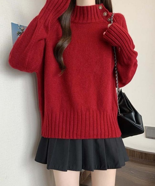 Miniministore(ミニミニストア)の「ニットトップス 体型カバー 長袖秋冬服(ニット/セーター・レディース・グレー/ブラック/ホワイト/レッド・FREE)」の18枚目の写真