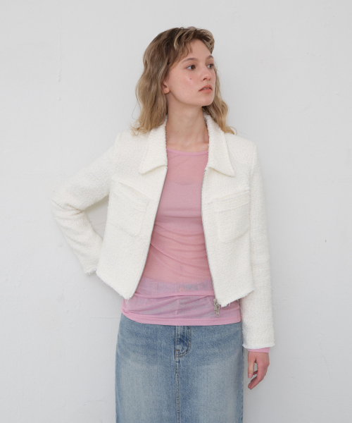 HANE(ハネ)の「Classic Pocket Tweed Zip-Up Jacket_Cream(その他アウター・レディース・その他・SMALL/MEDIUM)」の1枚目の写真