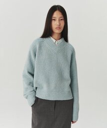 Multi-Boucle V-Neck Knit - Sky Blue