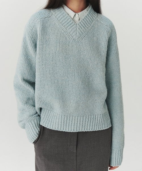 LEVAR(レバー)の「Multi-Boucle V-Neck Knit - Sky Blue(ニット/セーター・レディース・スカイブルー・FREE)」の3枚目の写真