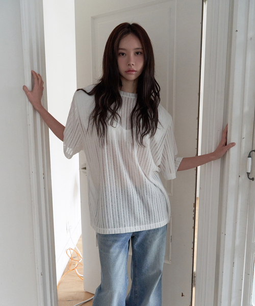 LANGER（ランガー）の「begin ワイドリブ パッド入りTシャツ（5色）（Tシャツ/カットソー・レディース・アイボリー/Cream/チャコールグレー/ライトグレー・FREE）」の7枚目の写真