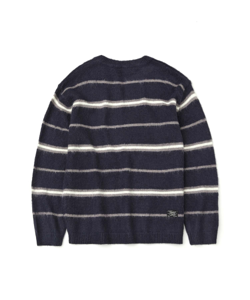 WMC(ダブリューエムシー)の「ストライプクルーネックニット_NAVY(ニット/セーター・メンズ・ネイビー・LARGE/MEDIUM/X-LARGE)」の3枚目の写真