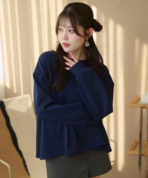 DAYRA(デイラ)の「クルーネック 切り替え バックスリット 長袖 トップス(Tシャツ/カットソー・レディース・ネイビー/ブラック/グレイッシュベージュ/グレー・S/FREE)」の15枚目の写真