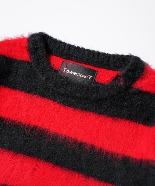 TOWNCRAFT（タウンクラフト）の「TOWN CRAFT タウンクラフト / WORN-OUT SHAGGY JQ BORDER CREW　ダメージ加工（ニット/セーター・メンズ・ブラック×ホワイト/レッド・MEDIUM/LARGE）」の8枚目の写真