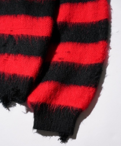 TOWNCRAFT（タウンクラフト）の「TOWN CRAFT タウンクラフト / WORN-OUT SHAGGY JQ BORDER CREW　ダメージ加工（ニット/セーター・メンズ・ブラック×ホワイト/レッド・MEDIUM/LARGE）」の11枚目の写真