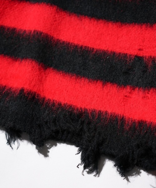 TOWNCRAFT（タウンクラフト）の「TOWN CRAFT タウンクラフト / WORN-OUT SHAGGY JQ BORDER CREW　ダメージ加工（ニット/セーター・メンズ・ブラック×ホワイト/レッド・MEDIUM/LARGE）」の12枚目の写真