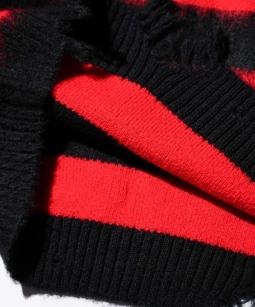TOWNCRAFT（タウンクラフト）の「TOWN CRAFT タウンクラフト / WORN-OUT SHAGGY JQ BORDER CREW　ダメージ加工（ニット/セーター・メンズ・ブラック×ホワイト/レッド・MEDIUM/LARGE）」の13枚目の写真