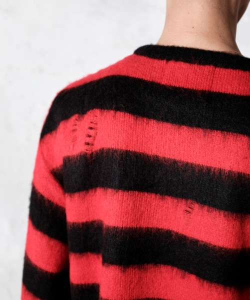 TOWNCRAFT（タウンクラフト）の「TOWN CRAFT タウンクラフト / WORN-OUT SHAGGY JQ BORDER CREW　ダメージ加工（ニット/セーター・メンズ・ブラック×ホワイト/レッド・MEDIUM/LARGE）」の22枚目の写真