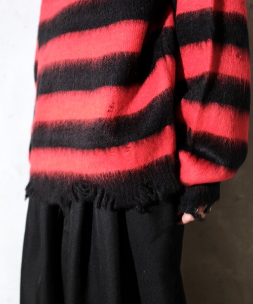 TOWNCRAFT（タウンクラフト）の「TOWN CRAFT タウンクラフト / WORN-OUT SHAGGY JQ BORDER CREW　ダメージ加工（ニット/セーター・メンズ・ブラック×ホワイト/レッド・MEDIUM/LARGE）」の20枚目の写真