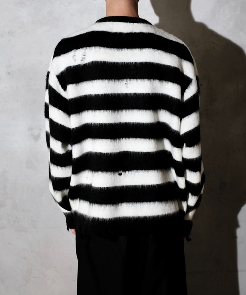 TOWNCRAFT（タウンクラフト）の「TOWN CRAFT タウンクラフト / WORN-OUT SHAGGY JQ BORDER CREW　ダメージ加工（ニット/セーター・メンズ・ブラック×ホワイト/レッド・MEDIUM/LARGE）」の15枚目の写真