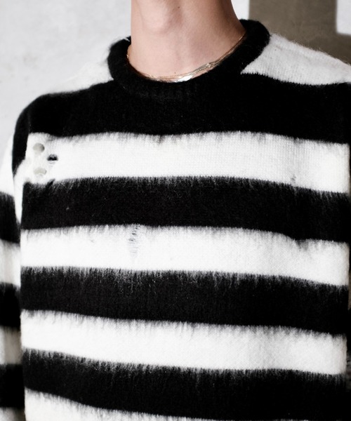 TOWNCRAFT（タウンクラフト）の「TOWN CRAFT タウンクラフト / WORN-OUT SHAGGY JQ BORDER CREW　ダメージ加工（ニット/セーター・メンズ・ブラック×ホワイト/レッド・MEDIUM/LARGE）」の17枚目の写真