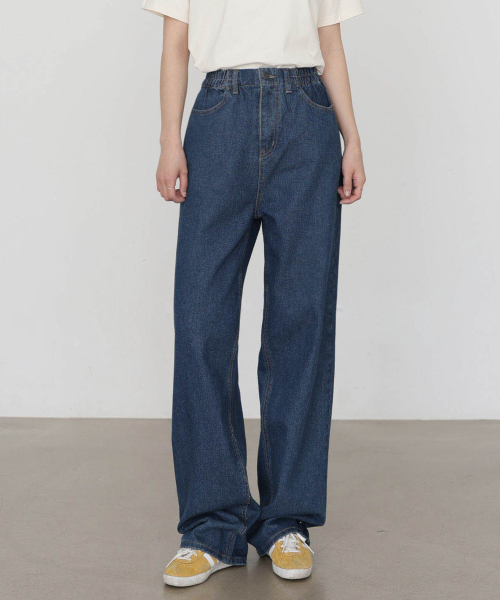 GCLIP(ジクリップ)の「バンディングロングワイドジーンズ(デニムパンツ・レディース・ブルー・SMALL/MEDIUM/LARGE/X-LARGE/XX-LARGE)」の1枚目の写真