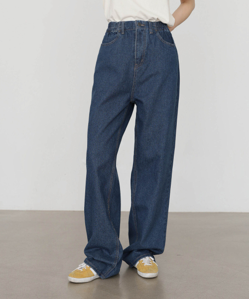 GCLIP(ジクリップ)の「バンディングロングワイドジーンズ(デニムパンツ・レディース・ブルー・SMALL/MEDIUM/LARGE/X-LARGE/XX-LARGE)」の2枚目の写真