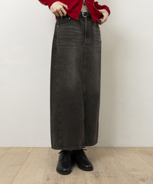 EUGGEN（ユジェン）の「スリットウォッシュドデニムロングスカート_ダストブラック（スカート）」