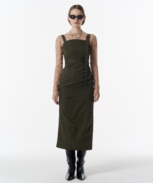 JOSE MOON(ジョゼムーン)の「CODE BELTED DRESS/コードベルトドレス(ワンピース・レディース・カーキ/ブラック・38/36)」の4枚目の写真