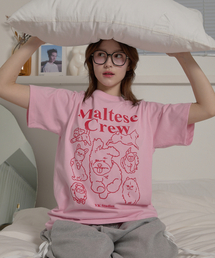 WaiKei | マルチーズクルーライングラフィック半袖Tシャツピンク(Tシャツ/カットソー)