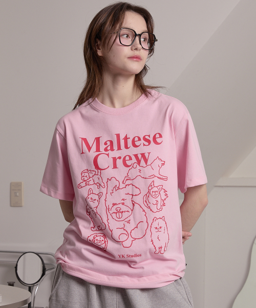 WaiKei（ワイケイ）の「マルチーズクルーライングラフィック半袖Tシャツピンク（Tシャツ/カットソー・レディース・その他・1/2/3）」の4枚目の写真