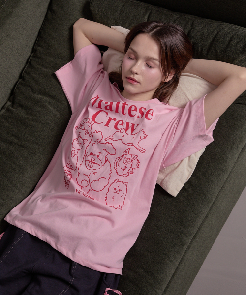 WaiKei（ワイケイ）の「マルチーズクルーライングラフィック半袖Tシャツピンク（Tシャツ/カットソー・レディース・その他・1/2/3）」の6枚目の写真