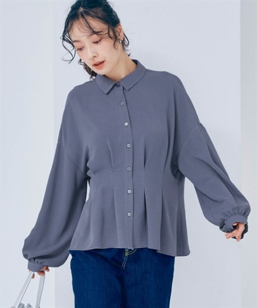 nissen（ニッセン）の「袖丈が変えられるウエストタックシャツ（シャツ/ブラウス・レディース・ブラック/オフホワイト/ブルー・S/M/L/LL）」の3枚目の写真