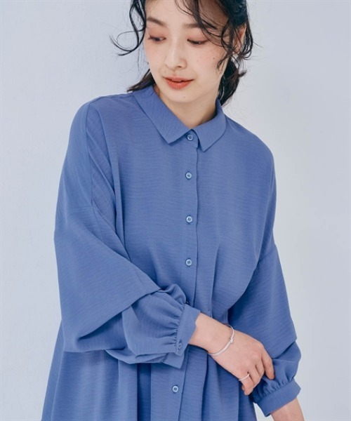 nissen（ニッセン）の「袖丈が変えられるウエストタックシャツ（シャツ/ブラウス・レディース・ブラック/オフホワイト/ブルー・S/M/L/LL）」の8枚目の写真